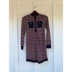 Tory Burch Printed Pullover Dress XS Striped Long Sleeve Utility Pocket